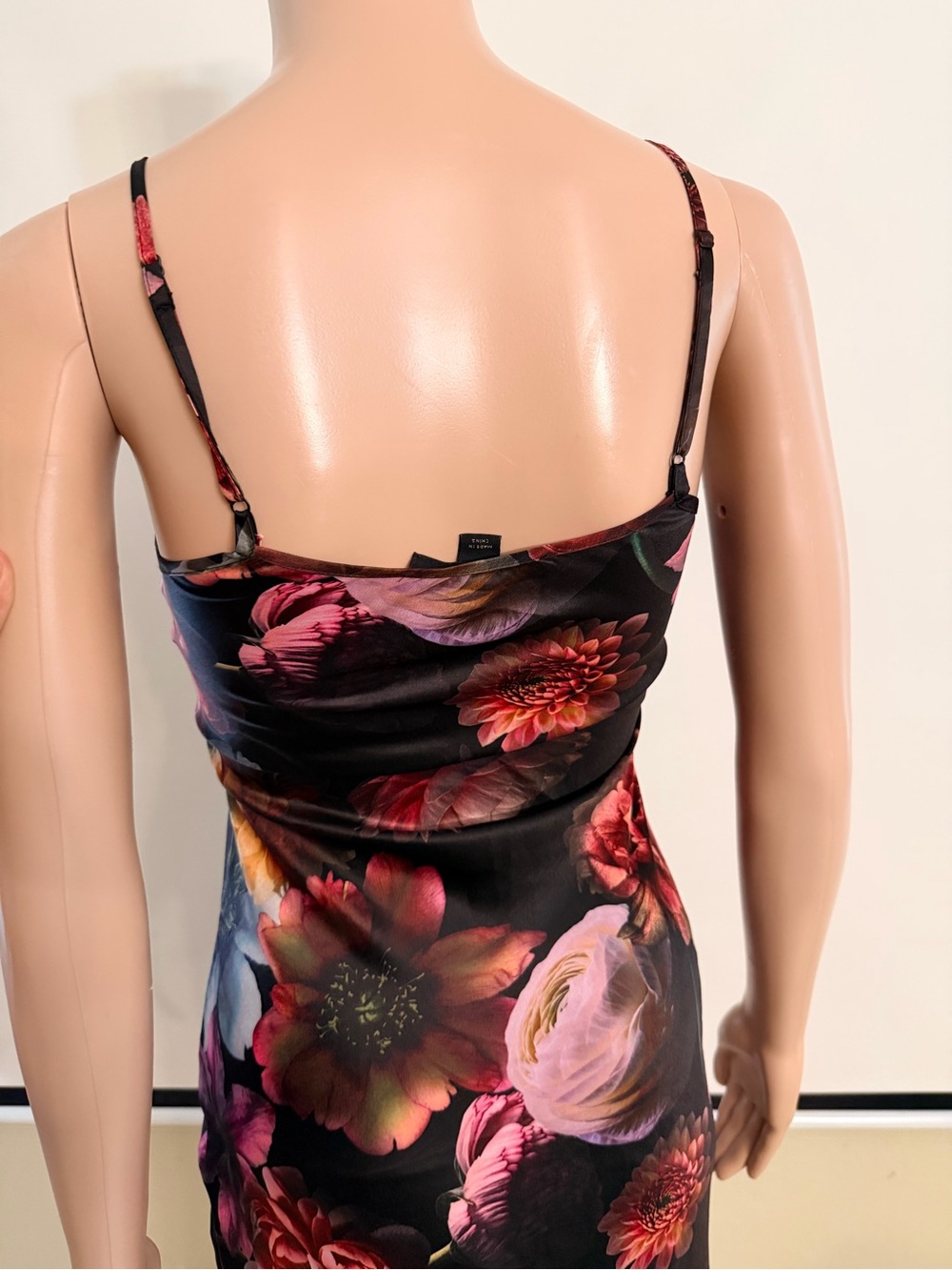Black all saints Floral Slip Midi Dress with Red & Pink Blooms - Picture 8 of 9